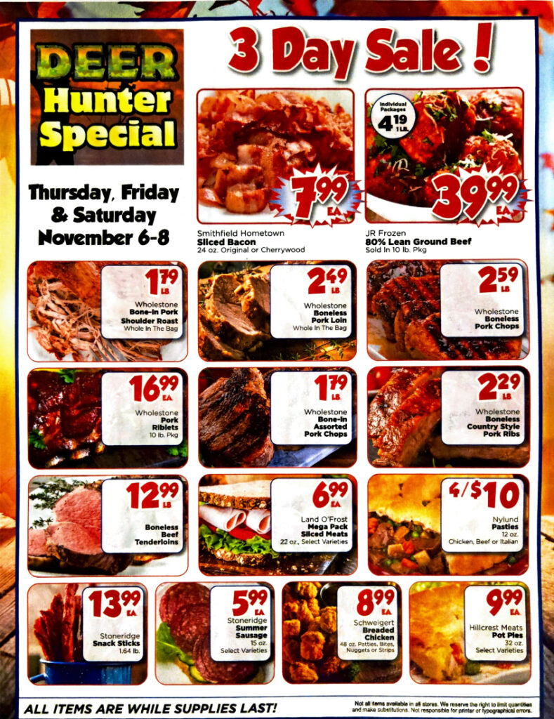 3 day sale
Thursday, Friday & saturday November 6-8